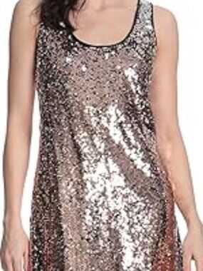 Donna Morgan scoop neck Gold/Silver sequin party dress size 14